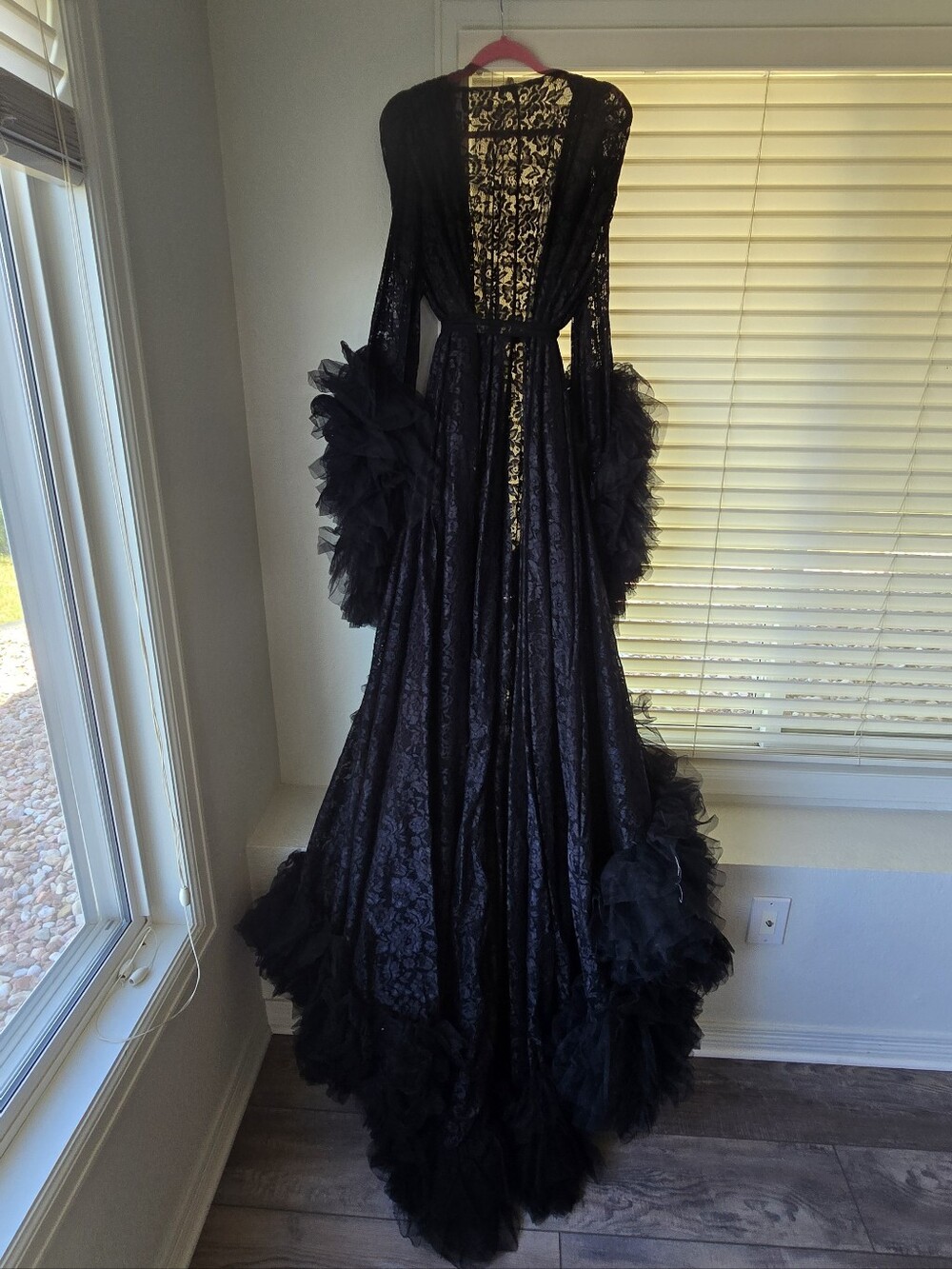 Black Lace & Tulle Maxi Dress with Voluminous Ruffles